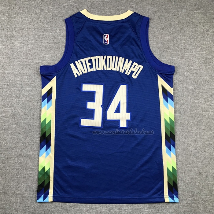 Camiseta Nino Milwaukee Bucks Giannis Antetokounmpo NO 34 Ciudad 2022-23 Azul